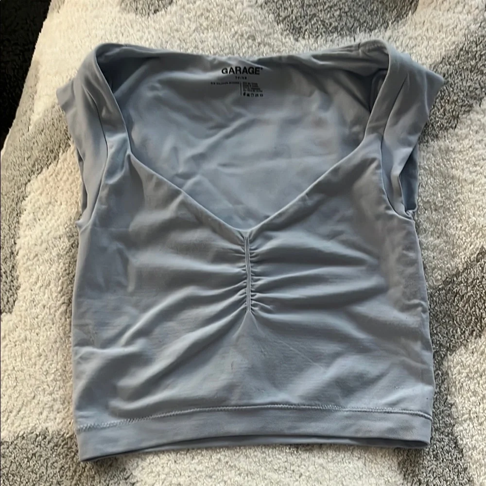Garage Blue Cap Sleeve Ruched Bodysuit - Picture 1 of 3